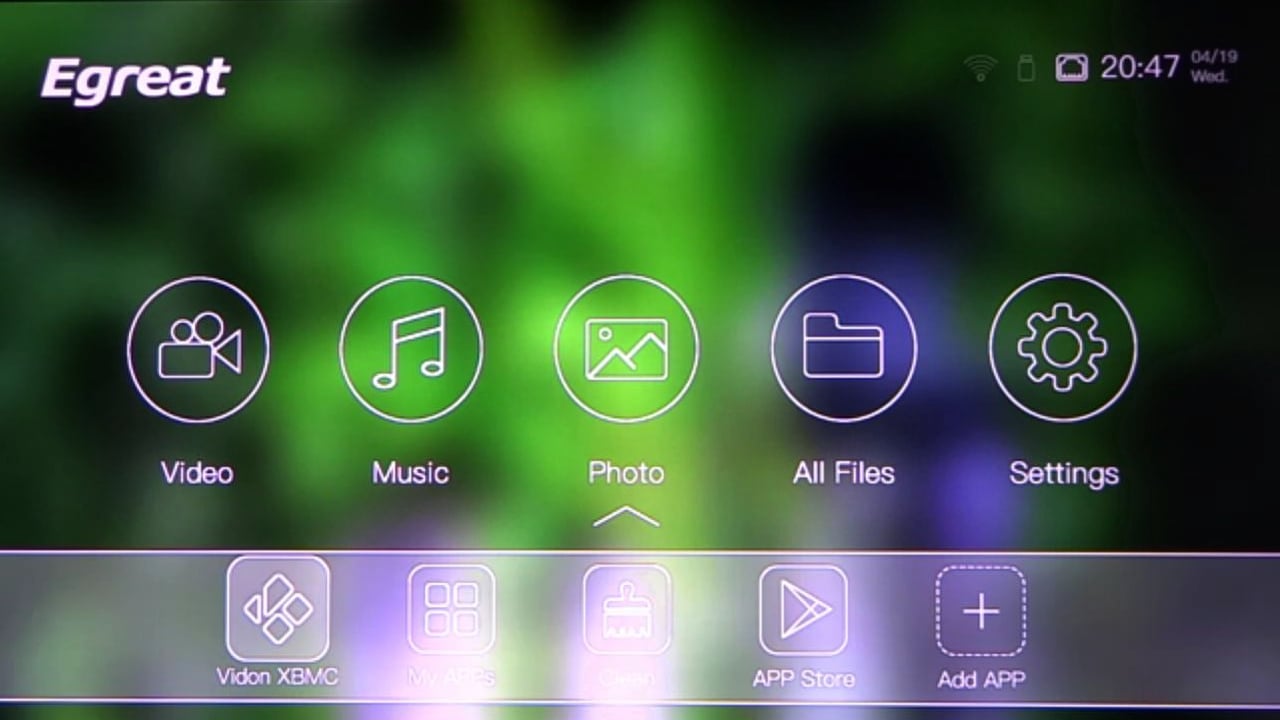 Egreat A10 - Hlavní menu