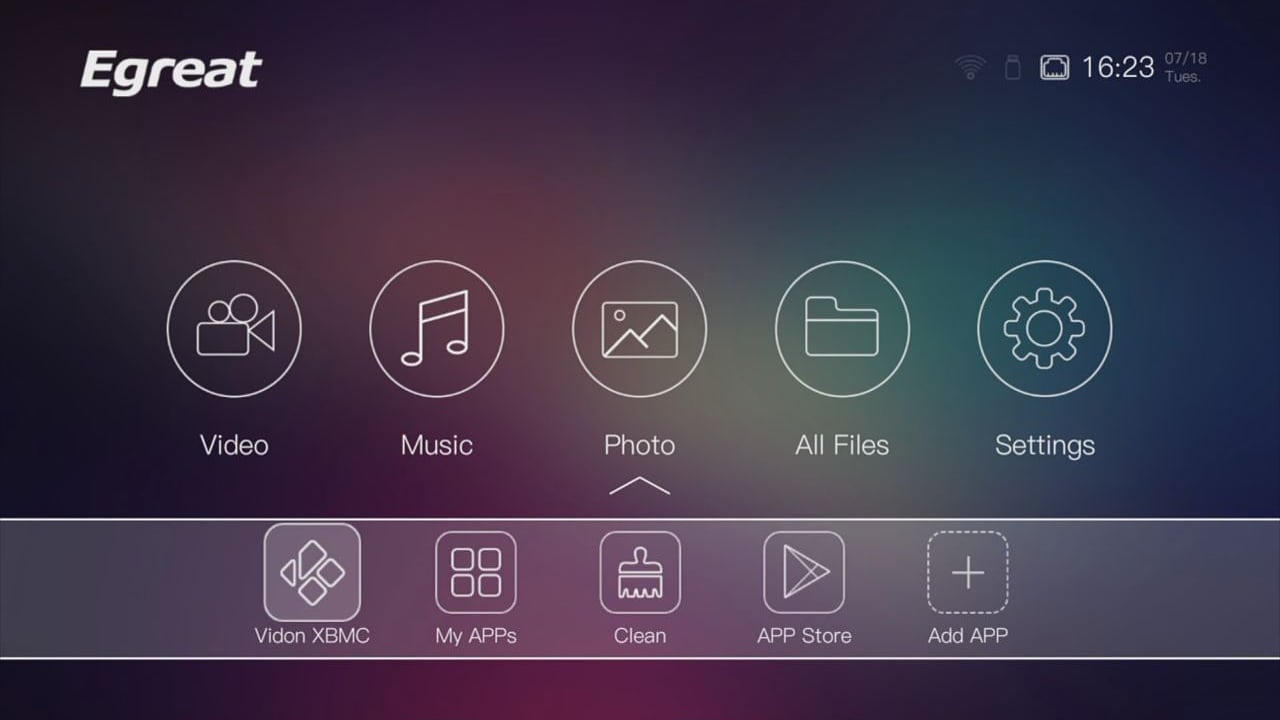 Egreat A10 - Hlavní menu