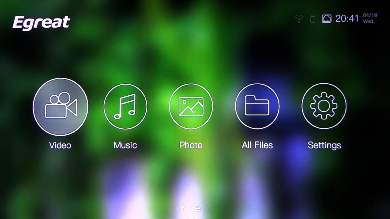 Egreat A10 - Hlavní menu