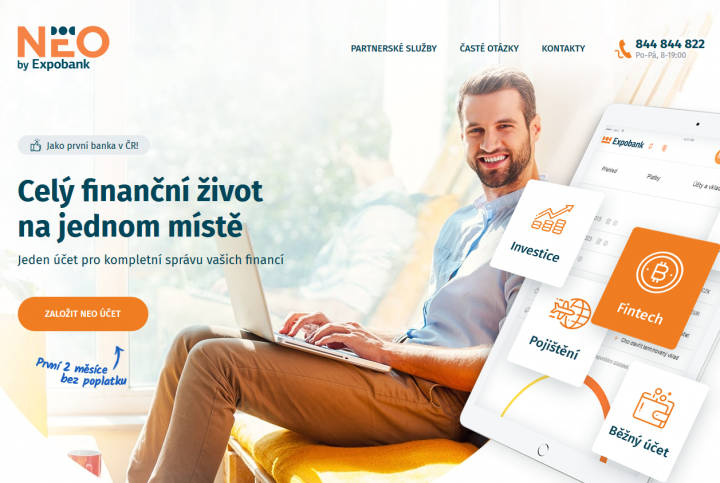 Speciálně zřízená stránka NEO účtu, na které je možné si tento účet založit.