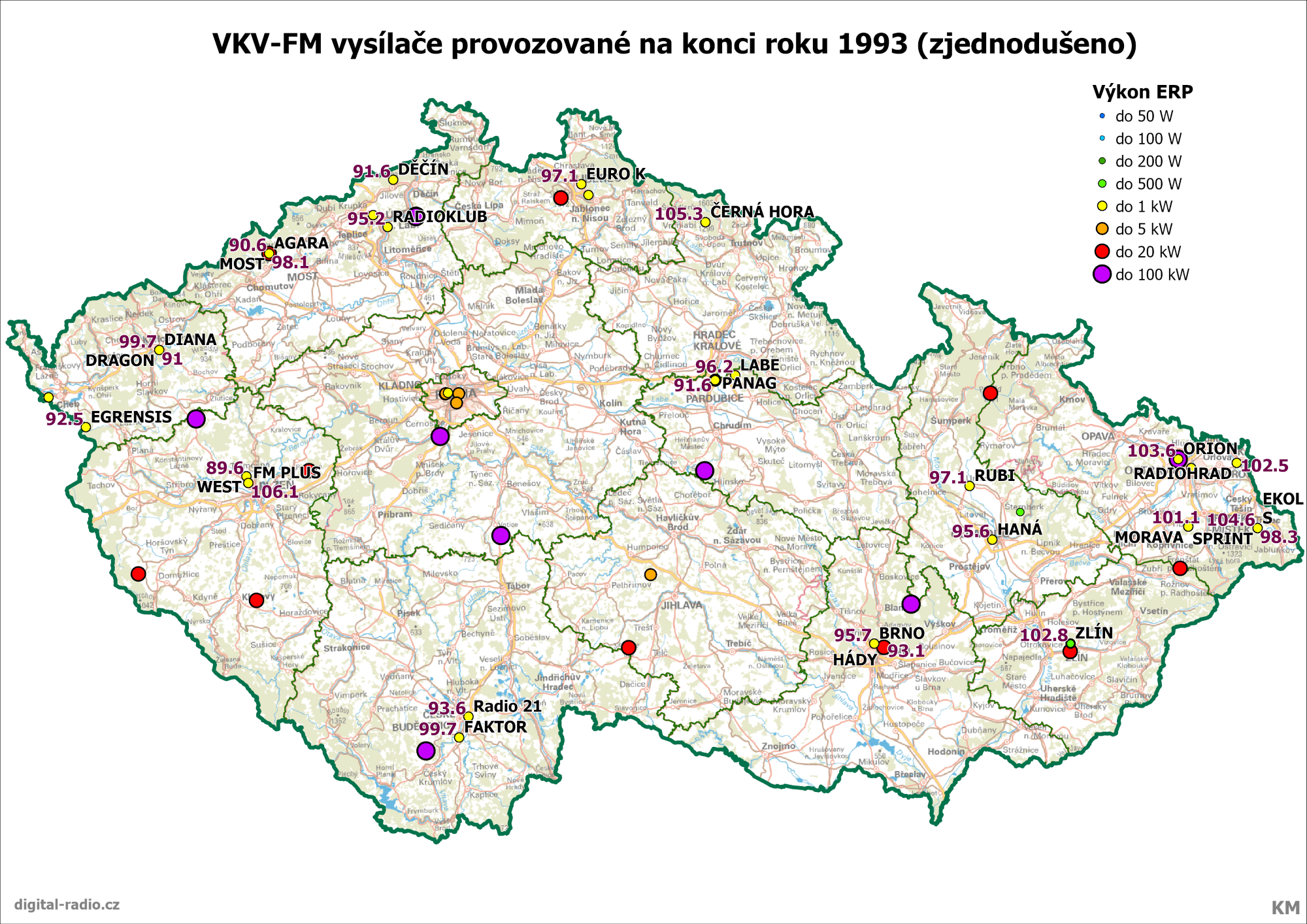 Vysílání v pásmu VKV II na konci roku 1993