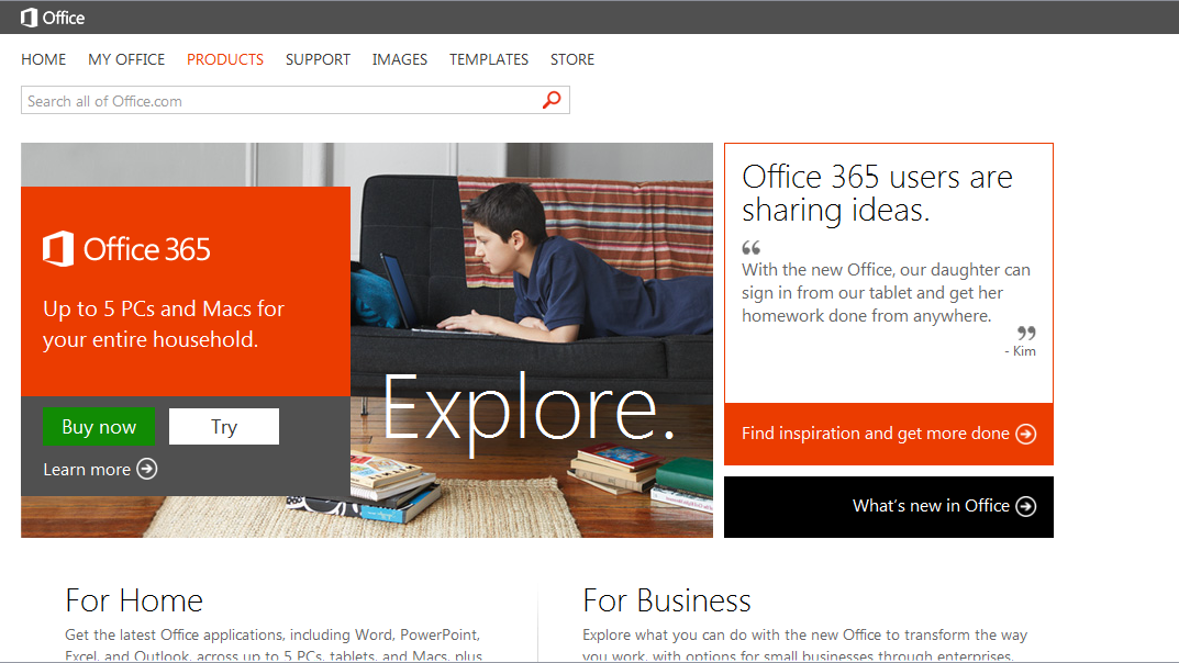 <p>Americký web Microsoftu láká na předplatné Office 365</p>