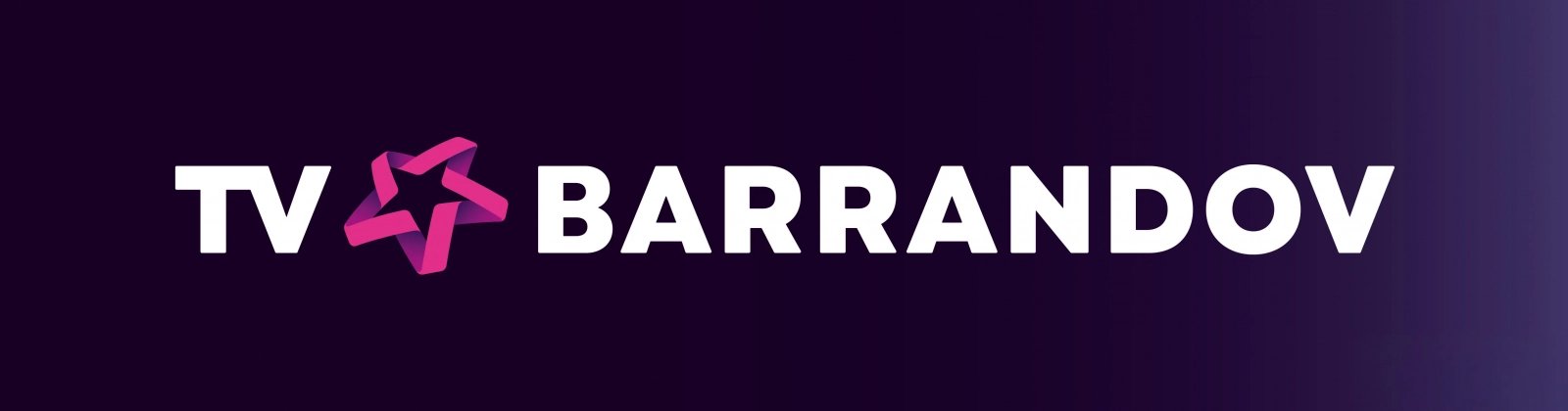 Podélná verze nového loga TV Barrandov ve variantě pro tmavý podklad.