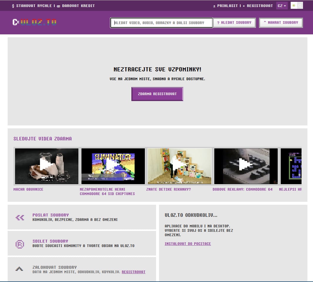 Server Ulož.to se převlékl do retro kabátku a vypadá, jako by běžel v DOSu s EGA grafikou.