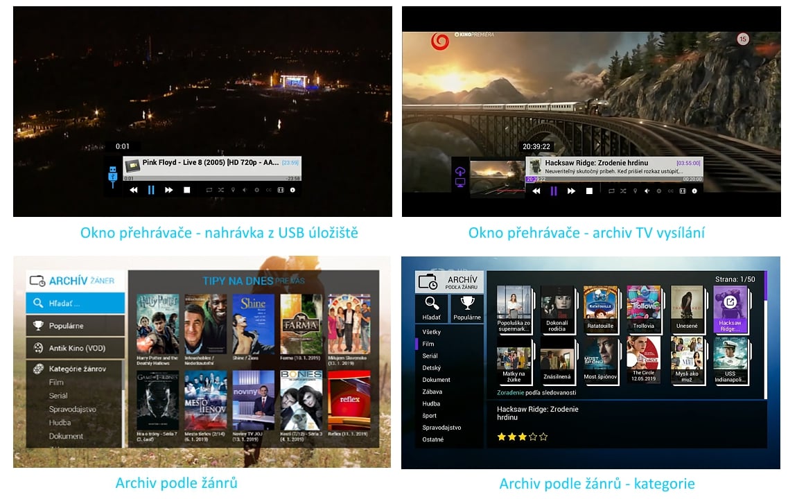 Funkce uživatelského rozhraní Antik TV verze 2.0