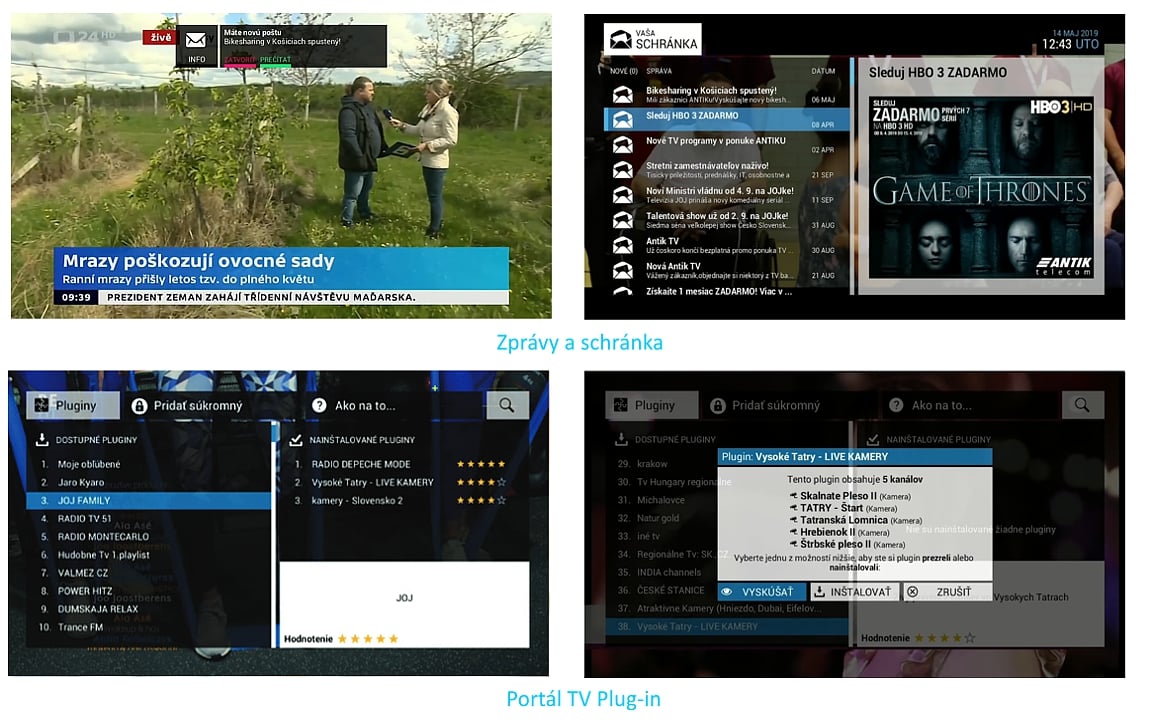 Funkce uživatelského rozhraní Antik TV verze 2.0