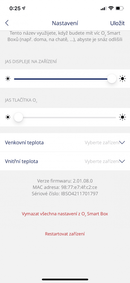 Mobilní aplikace pro ovládání O₂ Smart Boxu
