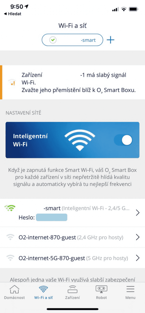 Mobilní aplikace pro ovládání O₂ Smart Boxu