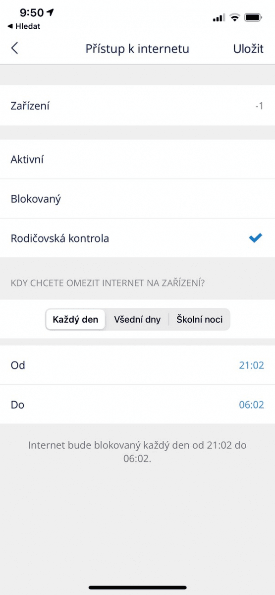 Rodičovská kontrola: zákaz Wi-Fi každý den