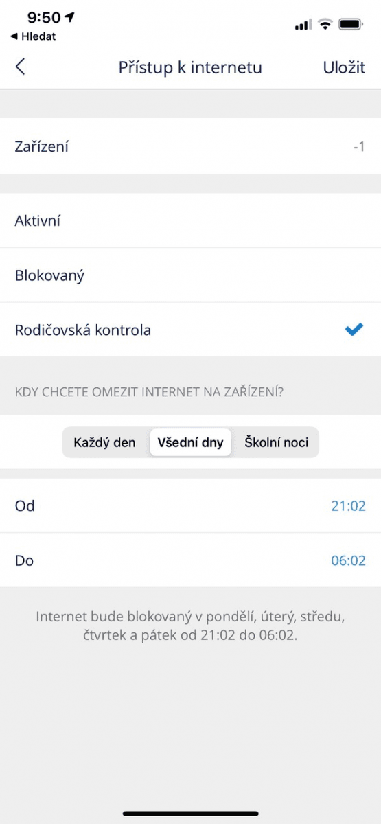 Rodičovská kontrola: zákaz Wi-Fi v noci v pracovních dnech