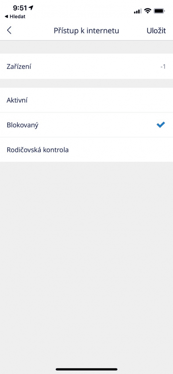 Zákaz/povolení přístupu zařízení k Internetu