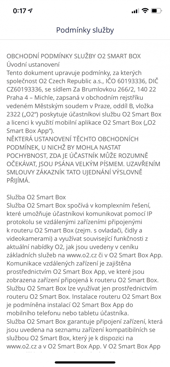 Mobilní aplikace pro ovládání O₂ Smart Boxu
