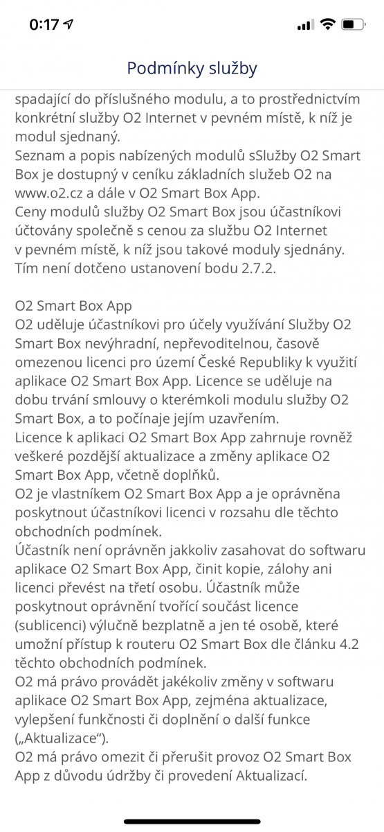 Mobilní aplikace pro ovládání O₂ Smart Boxu