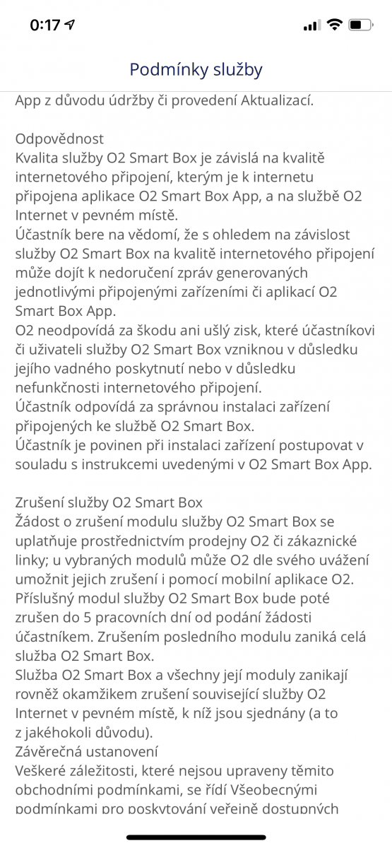 Mobilní aplikace pro ovládání O₂ Smart Boxu
