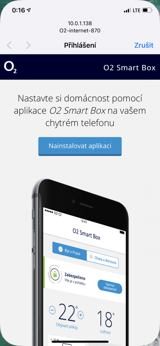 Mobilní aplikace pro ovládání O₂ Smart Boxu