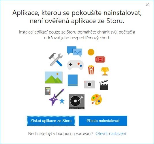 Instalace aplikací pouze z Windows Store s upozorněním