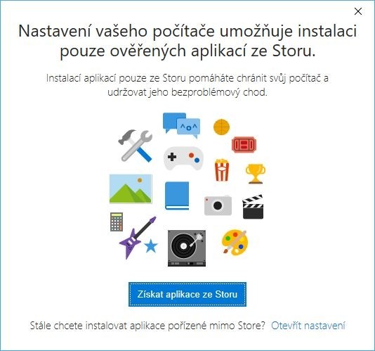 Instalace a zdroje aplikací pro Windows 10 pouze z Windows Store