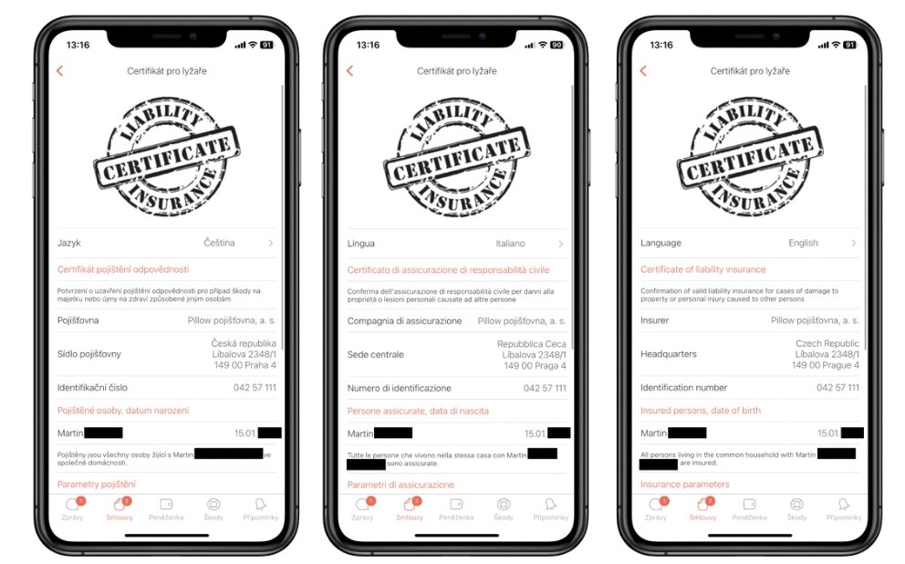 Certifikát o pojištění občanské odpovědnosti v mobilu od Pillow