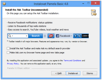 Při instalaci dejte pozor na toolbar a změnu domovské stránky. Obě volby zrušte.