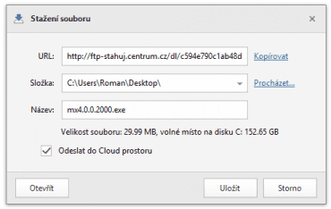 Soubor je možné stáhnout jak na disk, tak i do cloudového úložiště