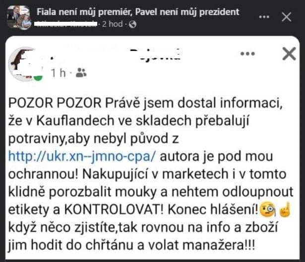 Dezinformace o ukrajinských potravinách šířené na internetu