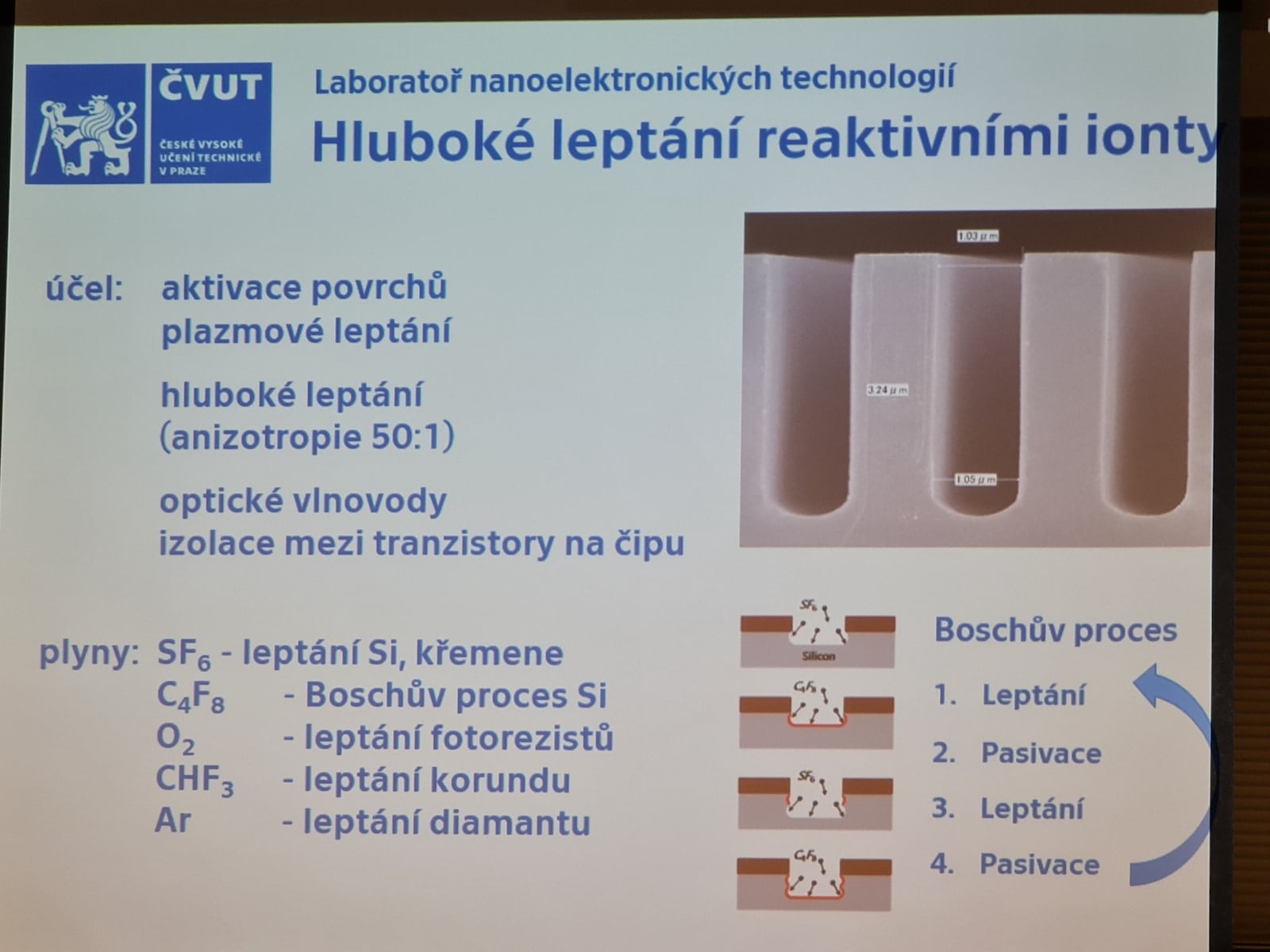 Nanolab, polovodičová laboratoř ČVUT - specifikace