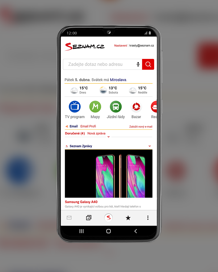 Seznam.cz telefon Samsung A40