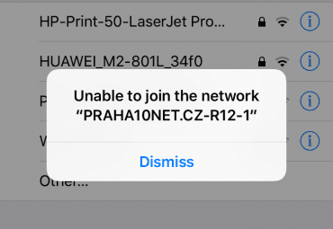 Typická hláška při pokusu i připojení k Wi-Fi zdarma na Praze 10