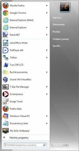 Nabídka Start z Windows 7