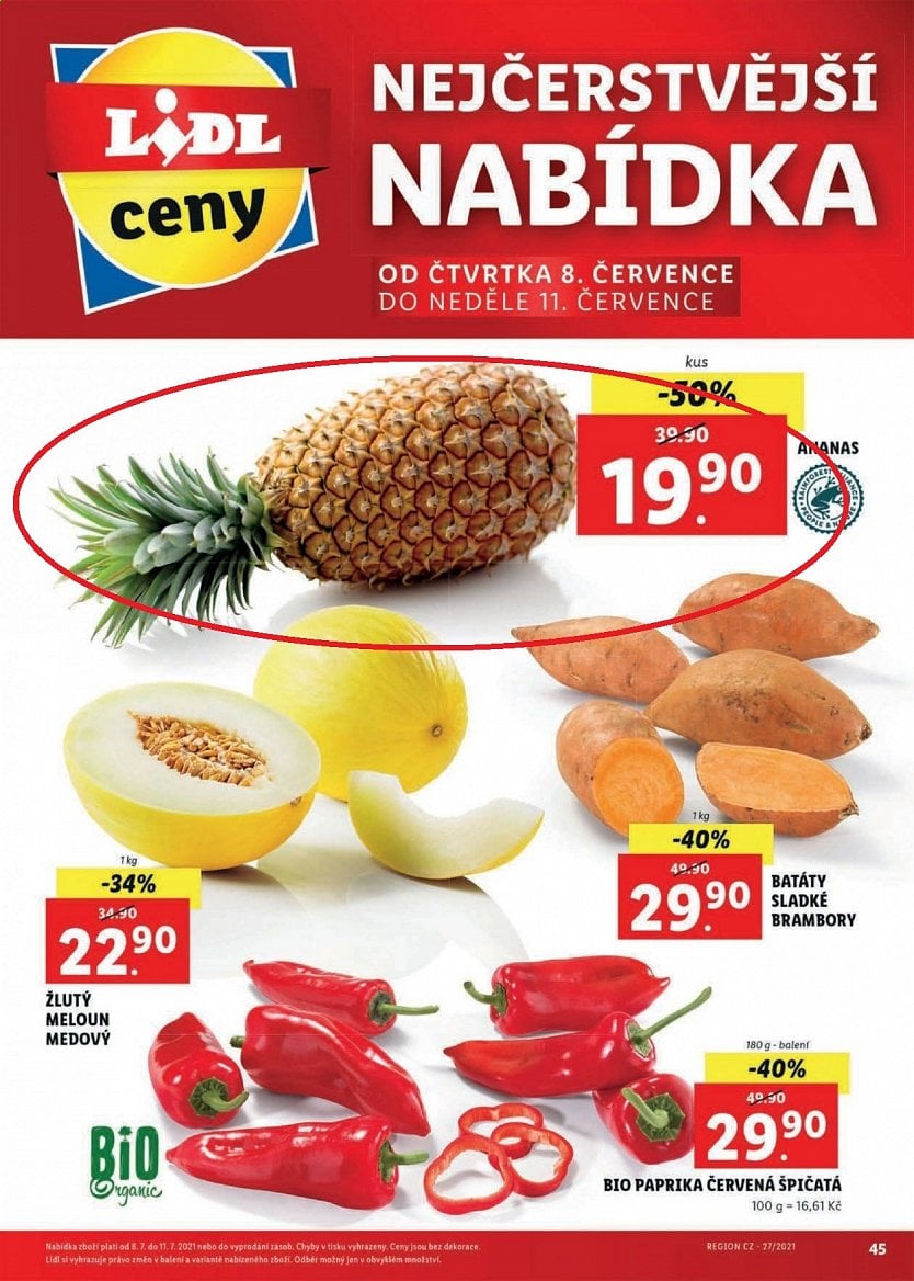 Nabídka ovoce a zeleniny v letácích z roku 2021 a 2022