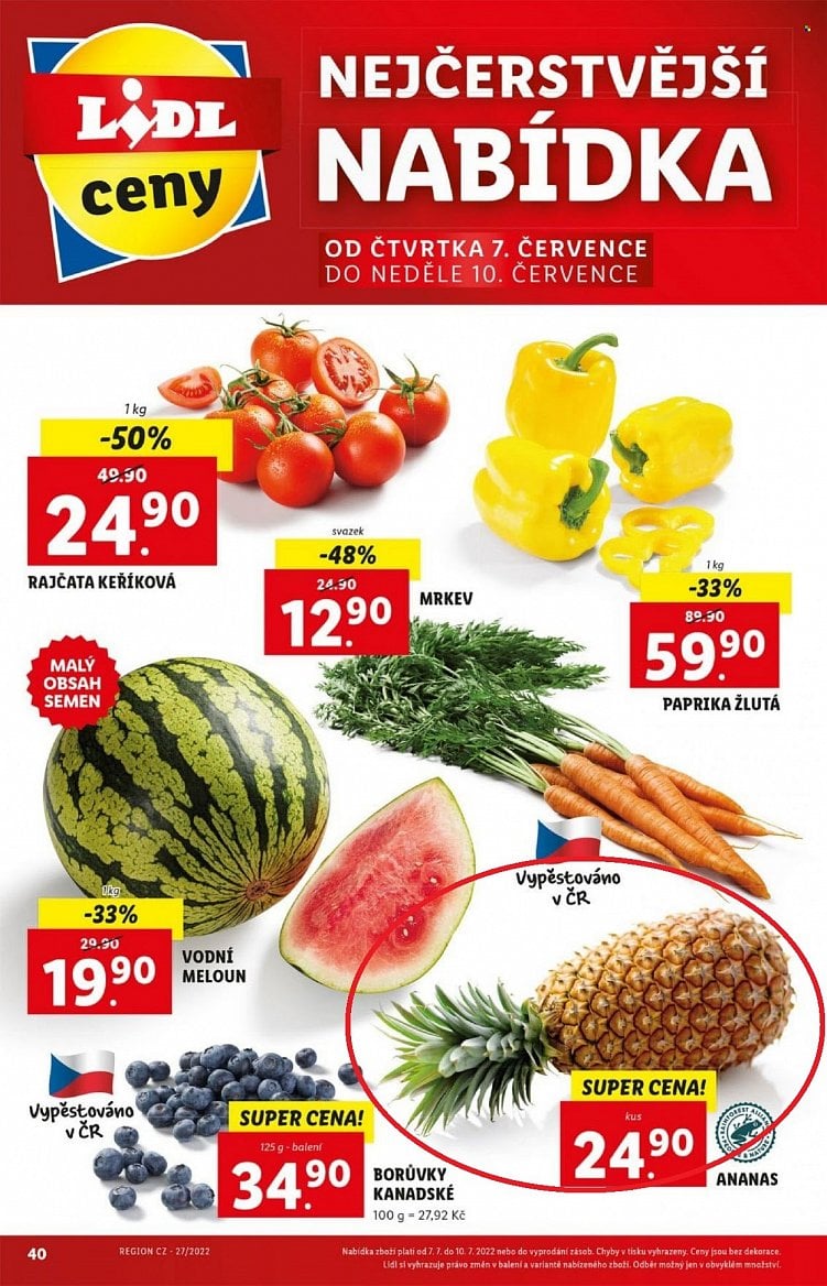 Nabídka ovoce a zeleniny v letácích z roku 2021 a 2022