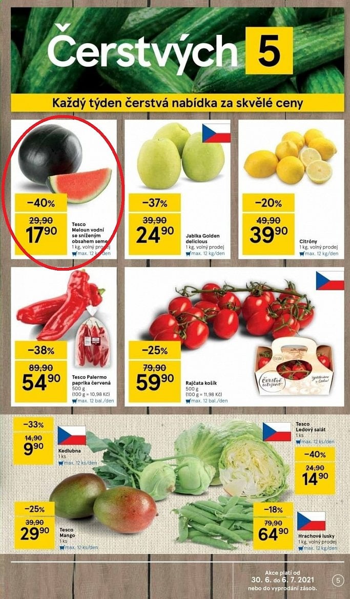 Nabídka ovoce a zeleniny v letácích z roku 2021 a 2022
