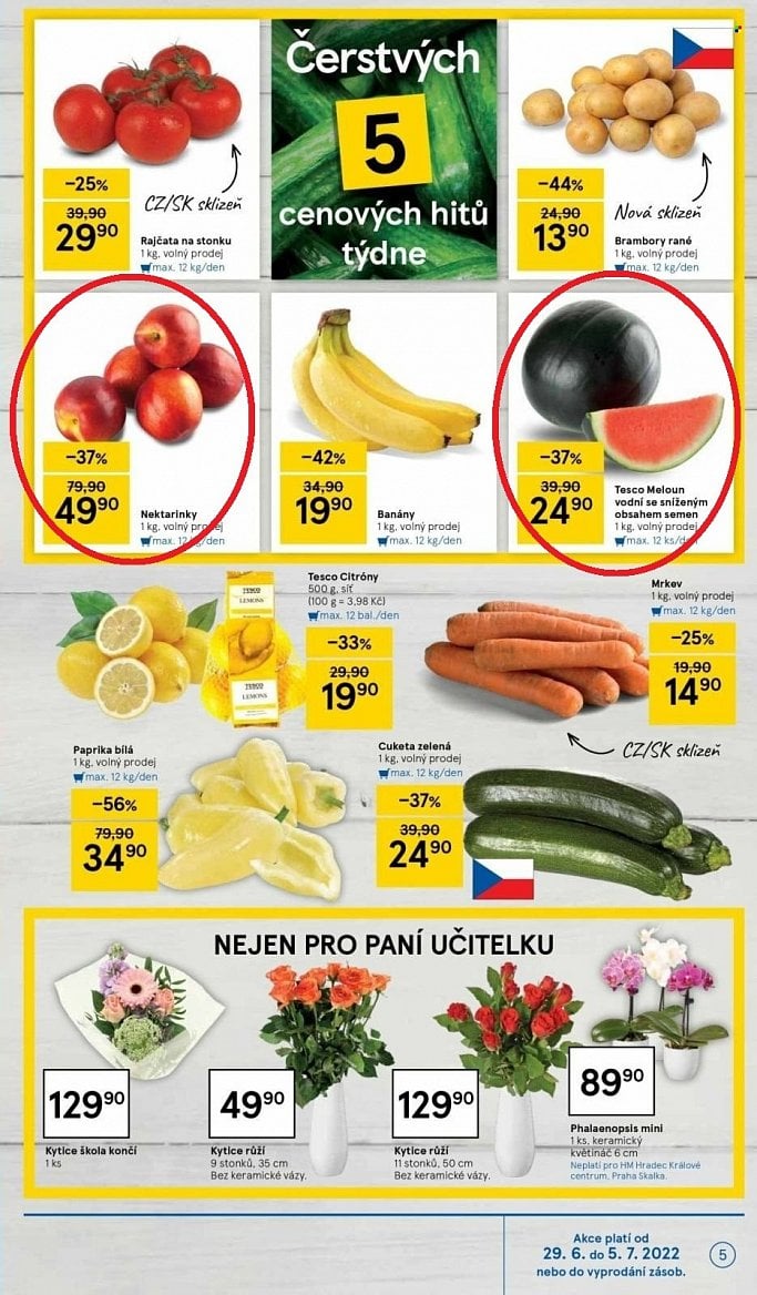 Nabídka ovoce a zeleniny v letácích z roku 2021 a 2022