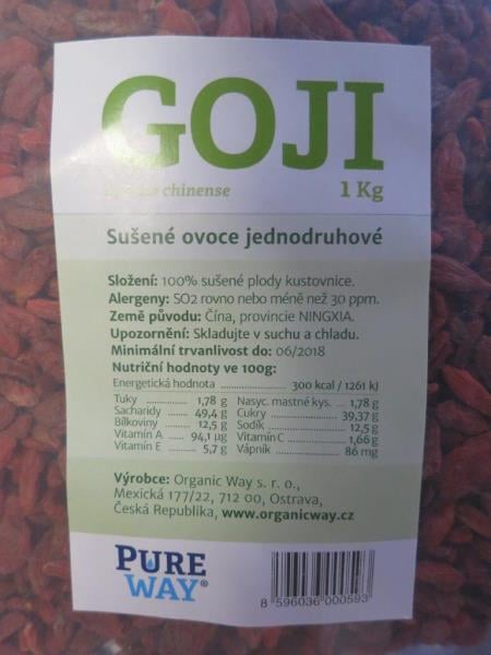Jiří Kovářík, Krajinka zdravé výživy, Uherské Hradiště: GOJI - ve výrobku byly překročeny maximální limity reziduí pesticidu carbofuranu a propargitu. Výrobce: Organic Way, Ostrava