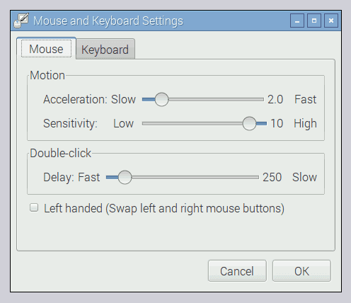 Dialog pro konfiguraci myši.