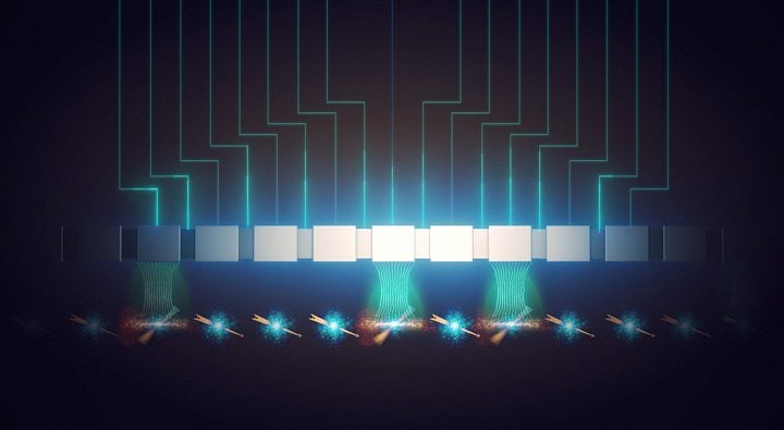 Autor: UNSW Sydney Artistické znázornění, jak lze spinové qubity jednodušeji řídit pomocí elektrického pole (tzv. intrinsic spin-orbit EDSR metodou)
