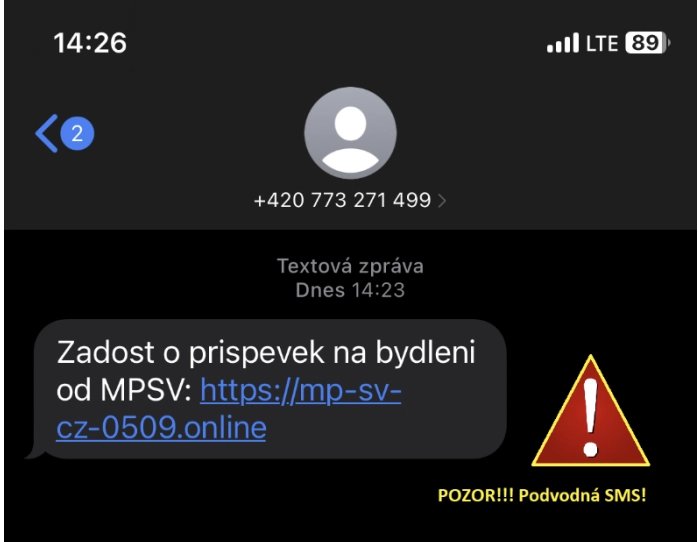 Ukázka falešné SMS