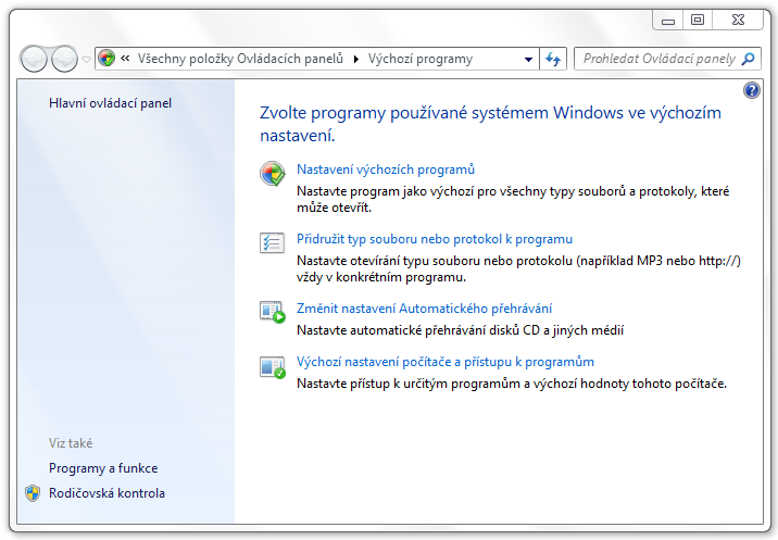 <p>Výchozí programy a 4 nástroje pro nastavení</p>