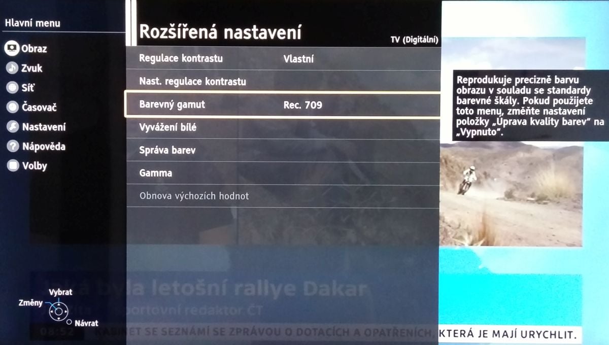 Panasonic TX-58DX700 - menu nastavení, obraz a zvuk