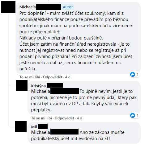 Podnikatelé na Facebooku diskutují o podnikatelských účtech