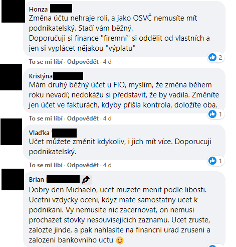 Podnikatelé na Facebooku diskutují o podnikatelských účtech