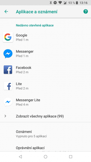 Nastavení aplikací v Androidu