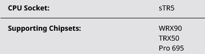 Čipsety uváděné jako podporované pro Threadrippery Pro 7000WX
