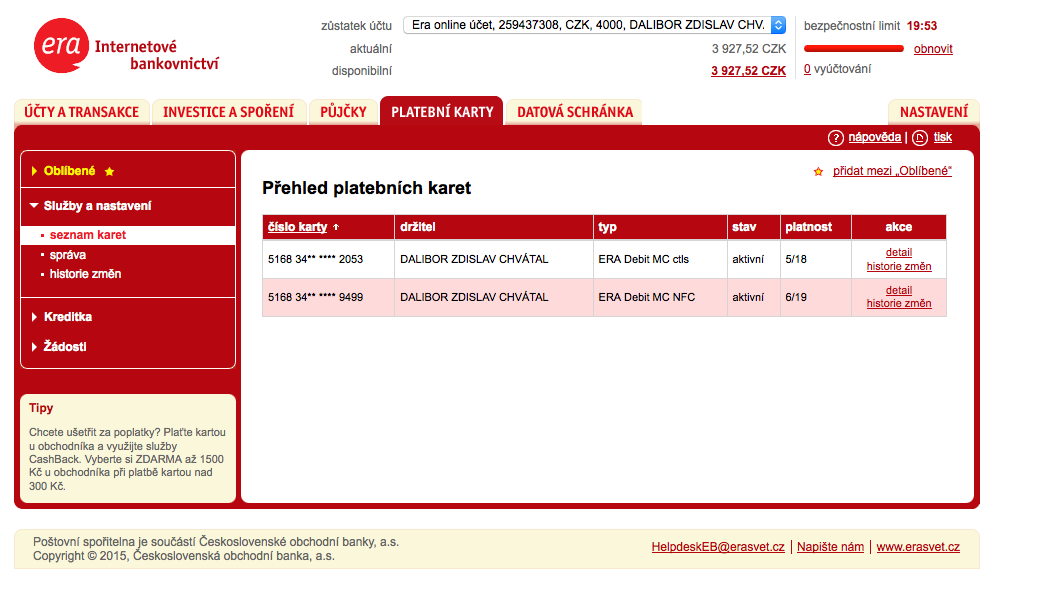 Internetové bankovnictví Era/Poštovní spořitelny