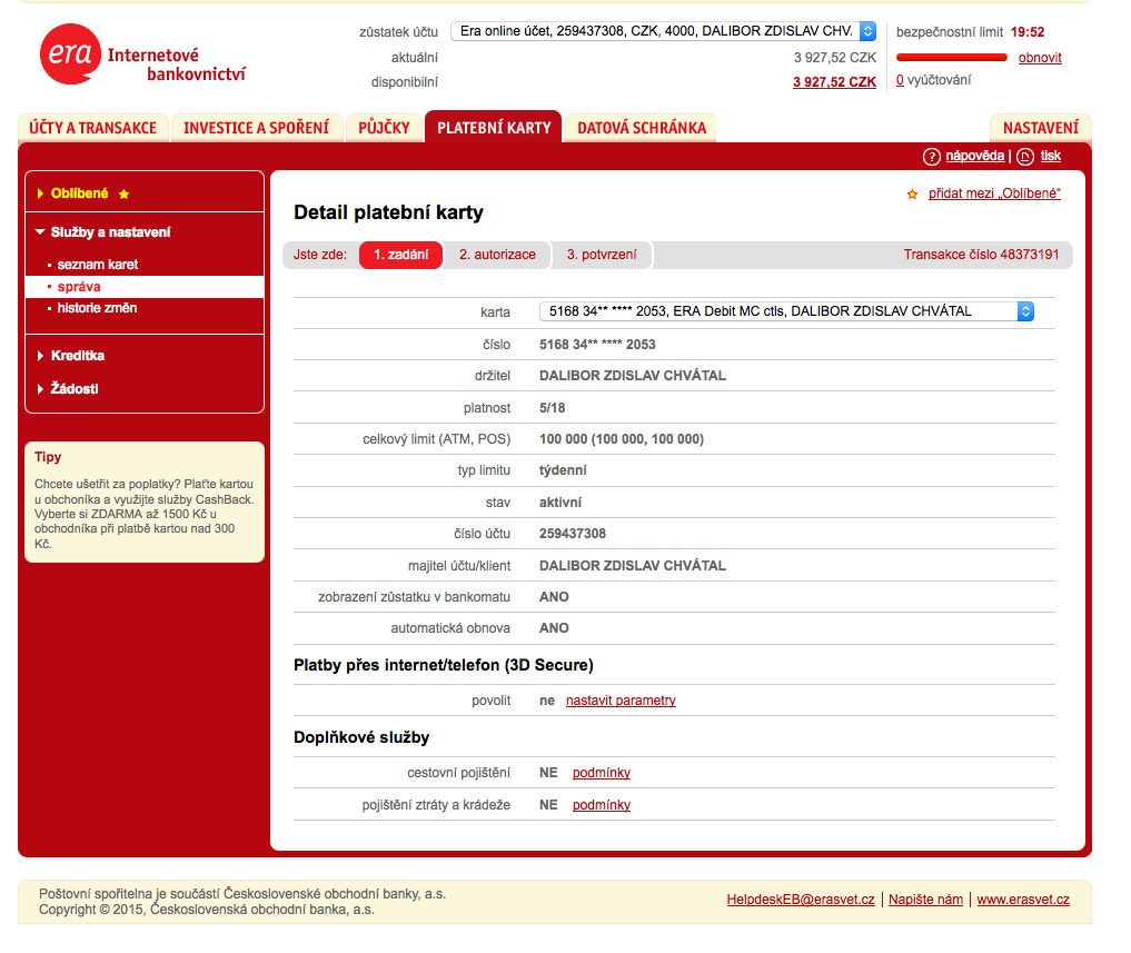Internetové bankovnictví Era/Poštovní spořitelny