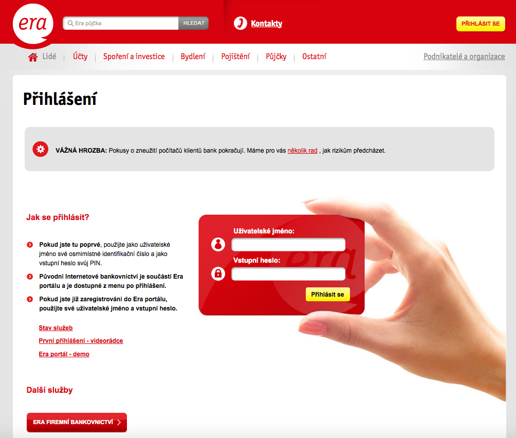 Internetové bankovnictví Era/Poštovní spořitelny