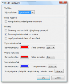 Konfigurační volby doplňku.