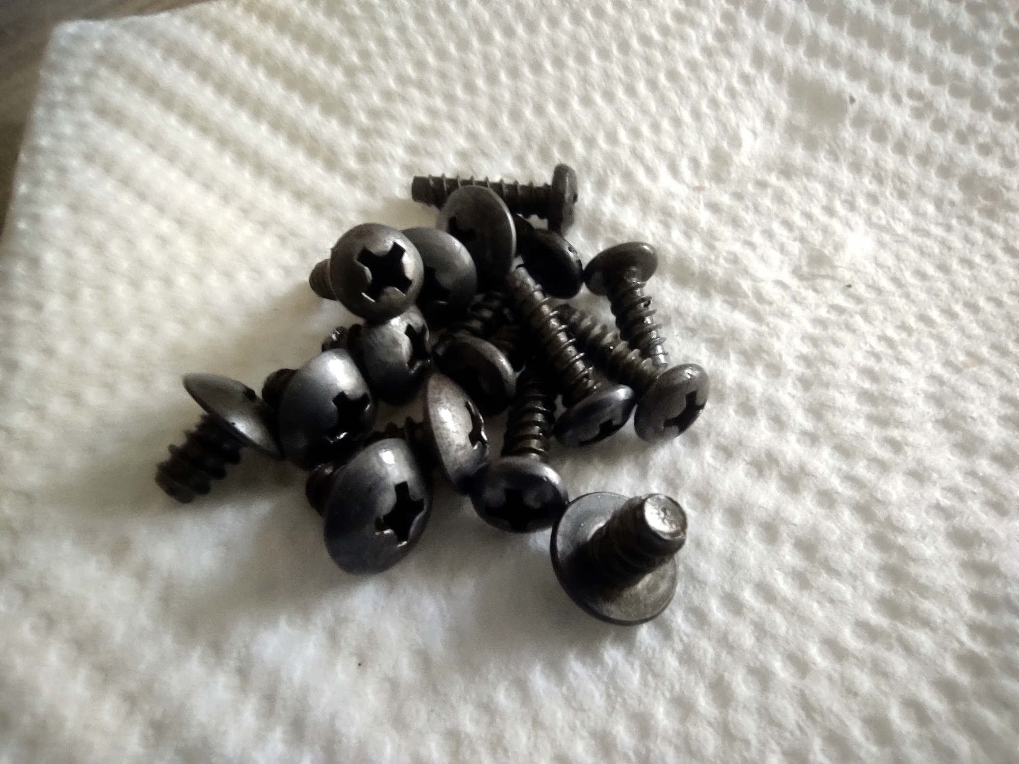 Očištěné šrouby. Jsou potřené silikonovým olejem pro lesk a konzervaci.