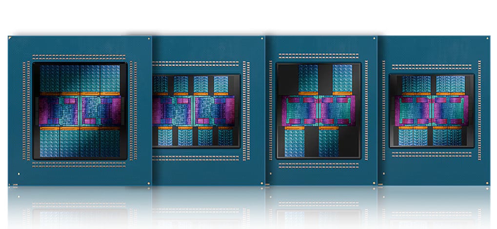 Schéma procesorů Epyc 9006 pro socket SP7 (dva zleva) a pro socket SP8 (dva zprava)