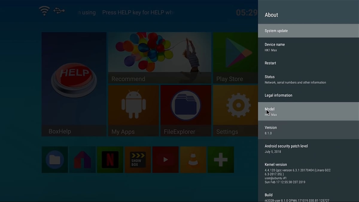 Uživatelské prostředí TV boxu HK1 Max